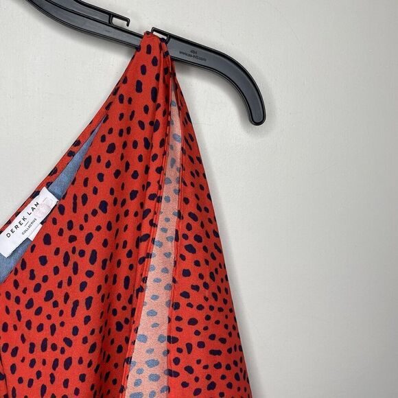 DEREK LAM Collective Handkerchief Dress Womens 40 US 4 Red Blue Midi Ruffle - Picture 4 of 15